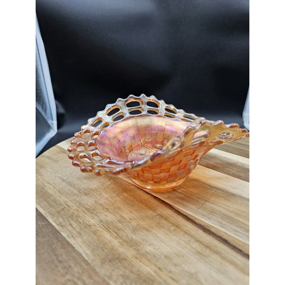 Fenton Vintage Marigold Carnival‎ Glass Open Edge Basket Weave  Bowl 2 sides up
